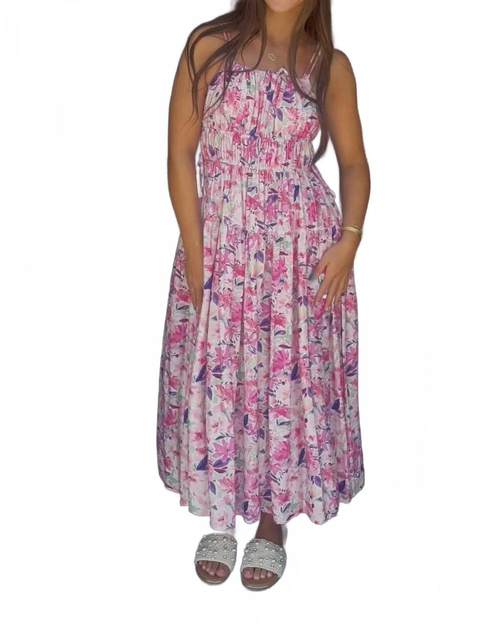 NEW IN FEBRUARY floral midi dress in pink and purple